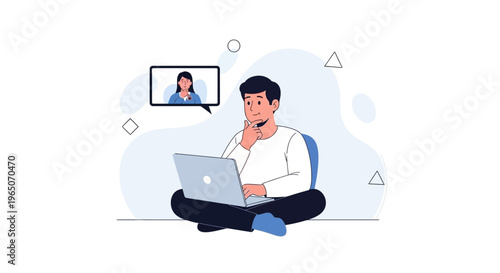 Man on Laptop Video Call with Woman, Remote Work, Online Communication