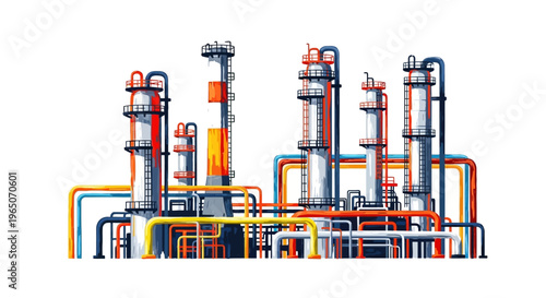 Industrial Oil Refinery Plant with Complex Piping System