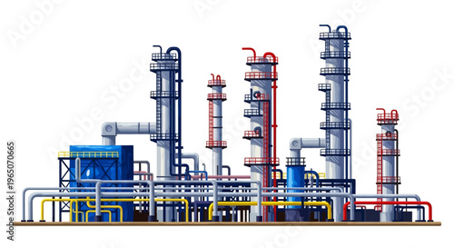 Industrial Oil Refinery Complex with Towers and Pipes