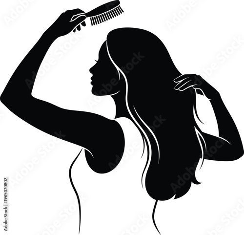 Woman Brushing Long Hair Silhouette