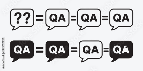 Minimalist speech bubble icons for quality assurance and customer feedback in linear style.