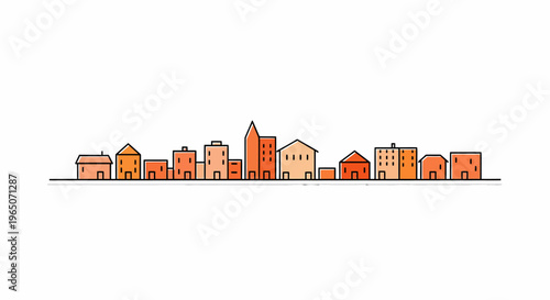 City skyline with various buildings.