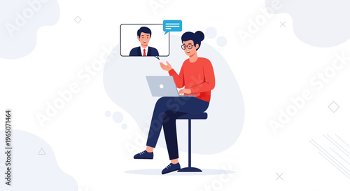 Woman Video Calling Colleague on Laptop, Online Communication, Remote Work