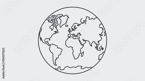 A simple line drawing of the Earth showcasing continents and oceans on a white background.