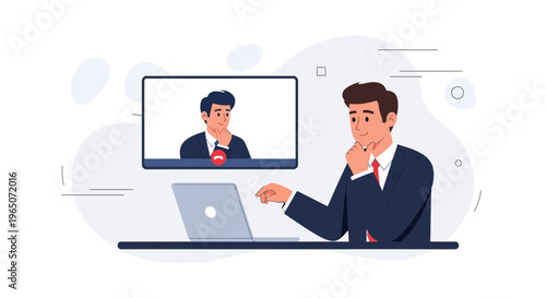 Businessmen in video conference, remote meeting, online collaboration, technology concept