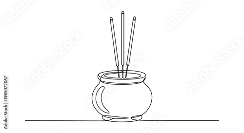 Incense Sticks in Holder, Line Art Meditation Symbol