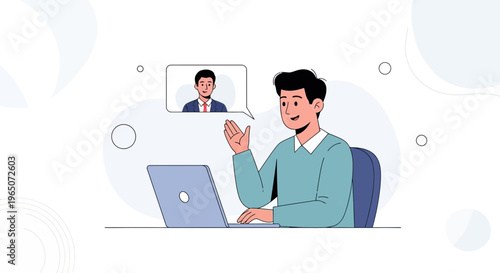 Man on Video Call with Colleague, Remote Work and Online Communication Concept