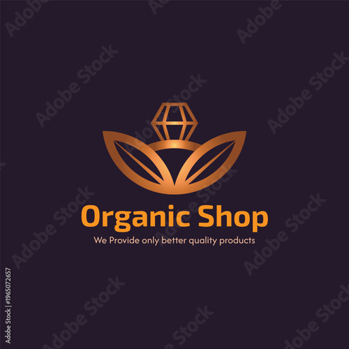 Luxury Organic Shop Logo with Diamond and Golden Leaf Elements for Natural Premium Brand