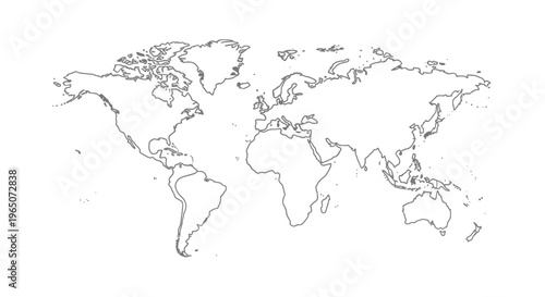 World Map Outline, Single Line Drawing