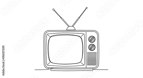 Retro Television Set, Single Line Drawing