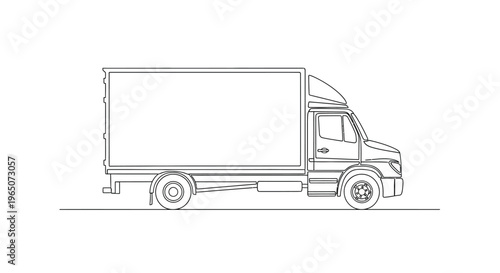 Delivery Truck, Line Art Illustration