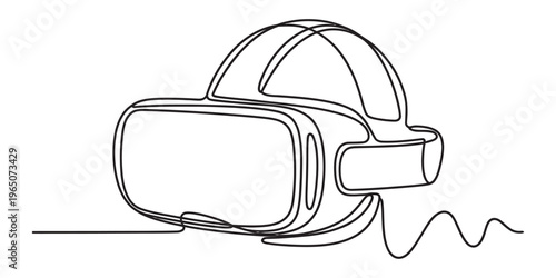 A minimalist single line drawing depicting a modern virtual reality headset for digital gaming Vector, illustration