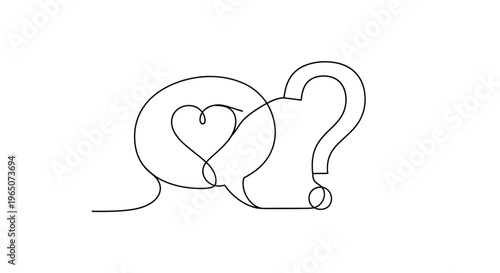 Heart and Question Mark Conversation - Line Art