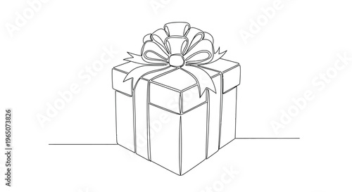 Gift Box with Ribbon Bow - Minimalist Line Art