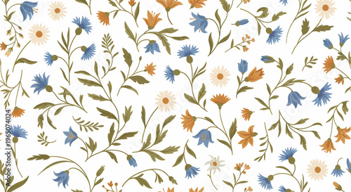 Colorful floral pattern with flowers.