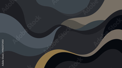 Abstract flowing waves of muted blues, grays, and gold form a rhythmic color texture.