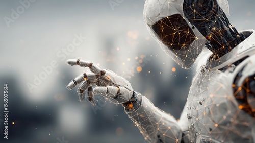 A futuristic robot with an intricate design reaching out, showcasing advanced machinery and technology