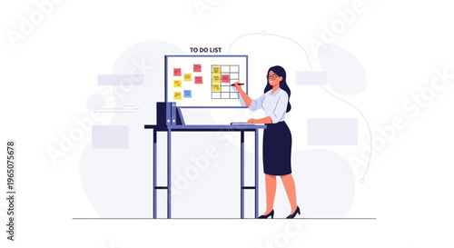 Woman planning tasks on a to-do list board for business productivity