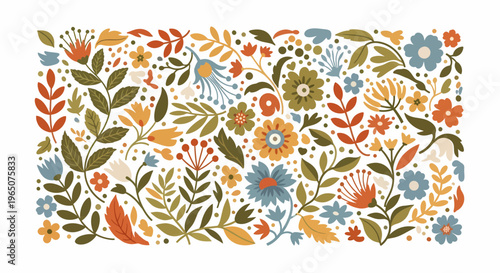 Colorful flowers and leaves pattern.