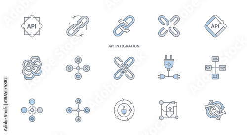Set of API Integration Icons Interconnected Systems and Digital Connectivity Concepts