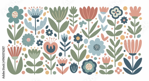 Colorful flowers in bloom pattern.