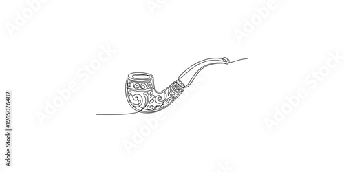 Continuous line drawing of an ornate smoking pipe with swirling patterns decorative illustration tobacco accessory