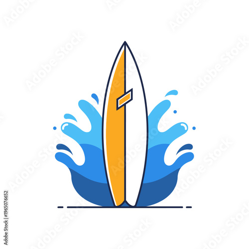 Surfboard with Splashing Water Waves - Summer Beach Sport Icon