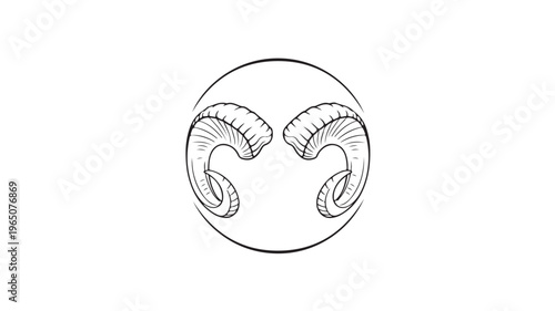 Ram Horns In Circle Isolated On White For Zodiac Astrology Concepts