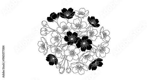 black and white floral pattern, flower circle