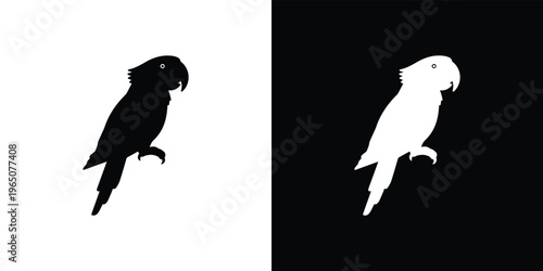 Black and white parrot silhouettes on split color background bird 1