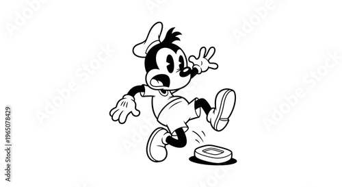 Bubbles the cartoon dog runs with frisbee