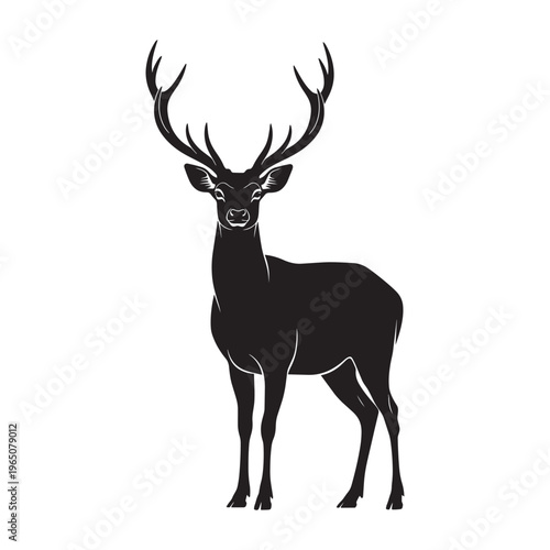 Large black deer with impressive antlers on transparent background