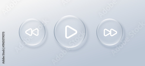 Glass music liquid and button play frame with player effect frosted. White texture shine and glass reflection round with background abstract music. Poster glass download and glassmorphism.