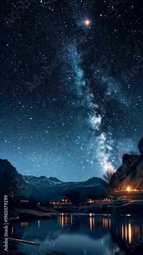 4K夜晚星空璀璨星河流星划过天空竖版
