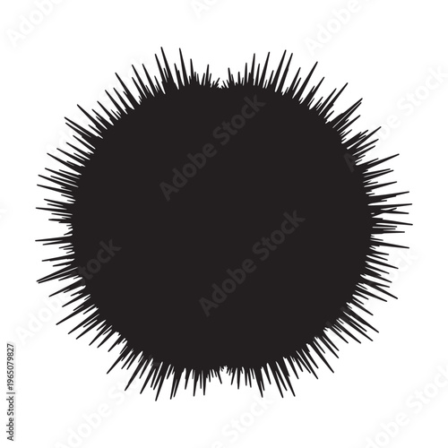 Black circular graphic design with spiky lines on transparent background
