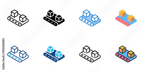 Conveyor belt icons set multiple style collection. Editable stroke 
