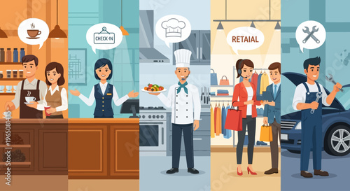 Diverse Professions: Cafe, Restaurant, Retail, Mechanic, Hospitality Staff - Job Diversity
