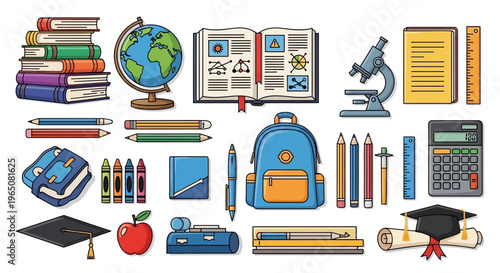 Back to School Supplies Collection: Education, Learning, and Study Icons