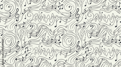 Abstract musical notes and sound waves pattern for creative design and artistic expression
