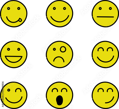 Smile icon. Emoticons simple line icon negative, neutral and positive, sketch doodle sign. Vector illustration.