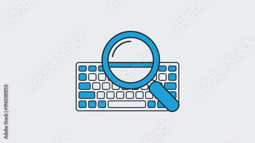 A magnifying glass icon on top of a computer keyboard for search and investigation