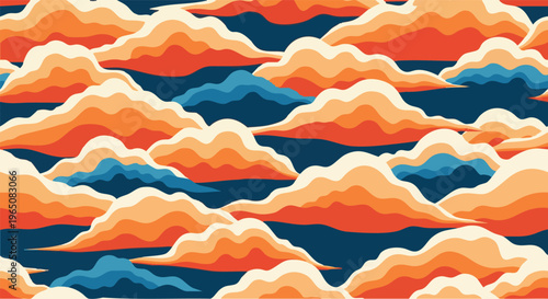 Vibrant Orange and Blue Abstract Cloud Pattern - A Surreal Skyscape Design