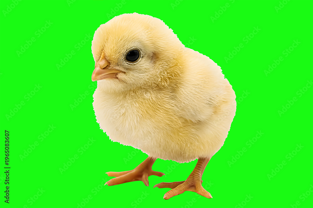 Obraz premium Cute Yellow Baby Chick on Green Screen Background
