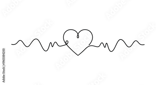 Heartbeat heart line art medical concept with single line