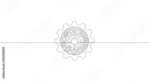 Gears mechanism line art teamwork concept with single line