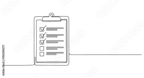 Clipboard checklist line art task management with single line