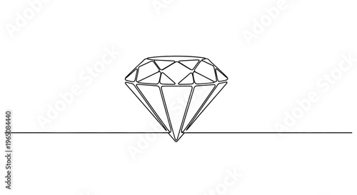 Diamond gem, single line drawing, symbol of luxury, white background