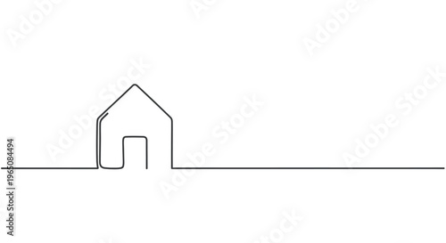 Simple house shape, single line art, residential icon