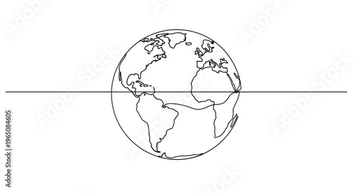 Global earth continent line art minimalist design with one line