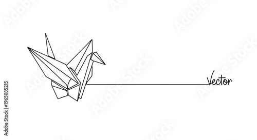 Origami crane line art minimalist symbol with one line